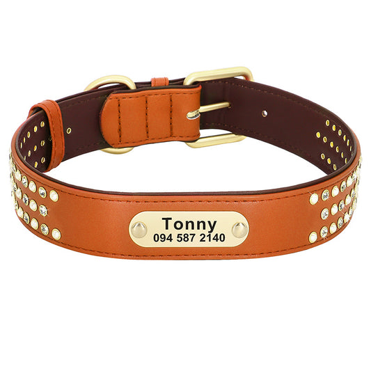 Personalized Engraved Leather Dog Collar – Premium Studded Design