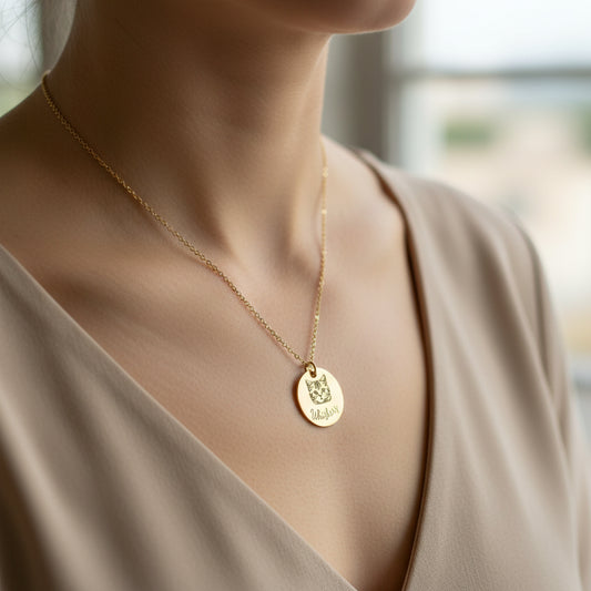 Custom Pet Portrait Necklace – Engraved Dog & Cat Tag Pendant