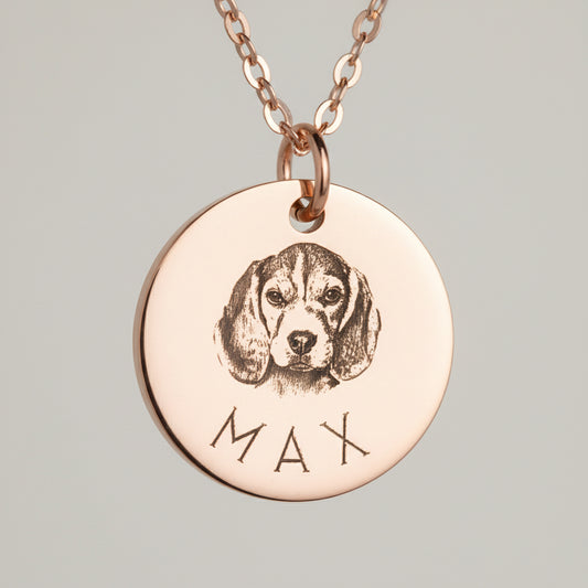 Custom Pet Portrait Necklace – Engraved Dog & Cat Tag Pendant